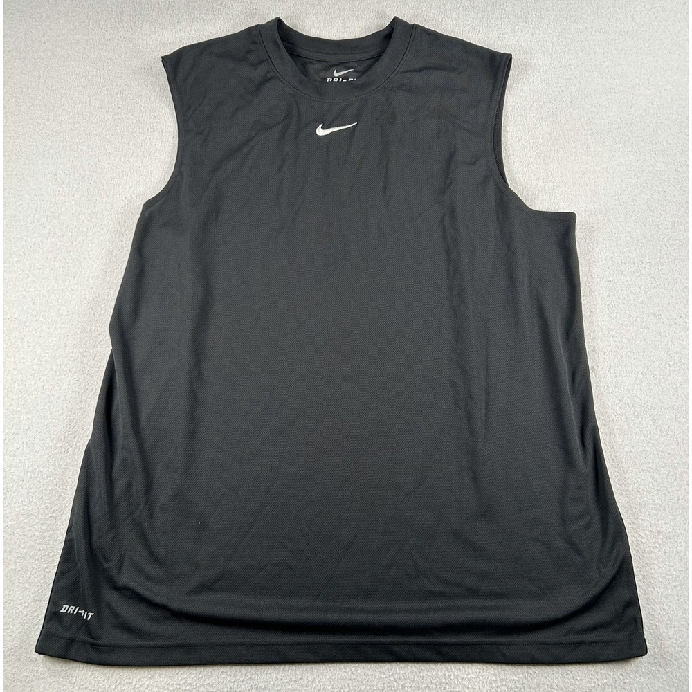 Nike Dri-Fit Mens Sleeveless Black Workout Shirt Tank Top Black XL - Picture 1 of 7